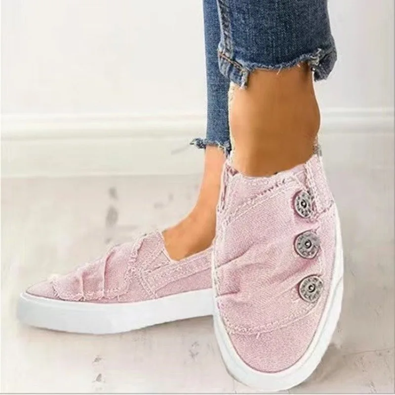 Zapatos de lona sin cordones para caminar para mujer, zapatillas bajas de moda para mujer, zapatillas informales ligeras para exteriores, Otoño, nuevo