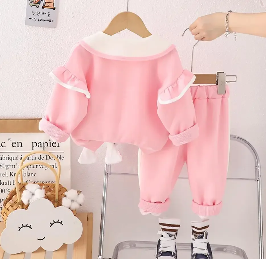طفل ملابس للطفل الفتيات ملابس ربيع الخريف الكرتون دمية على شكل أرنب طوق طويلة الأكمام تي شيرت + السراويل قطعتين الاطفال مجموعة