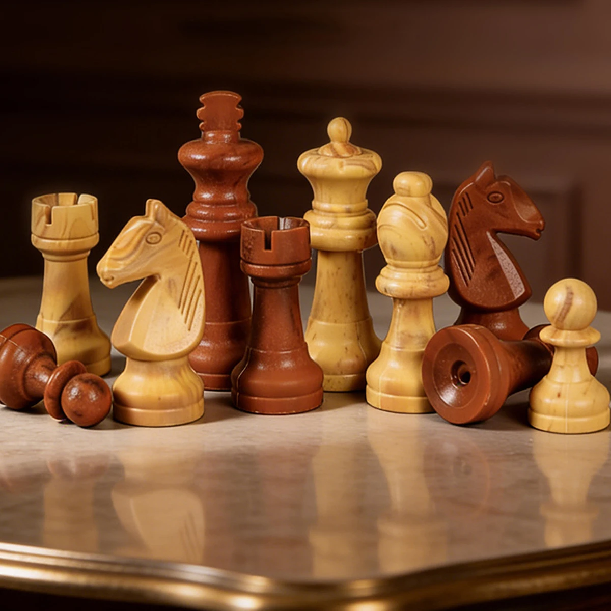 Juego de Piezas de Ajedrez de Plástico Sólido con Aspecto de Madera, 32 Piezas, Portátiles, Tipo Staunton, para Torneo, Disponibles en Varios Tamaños
