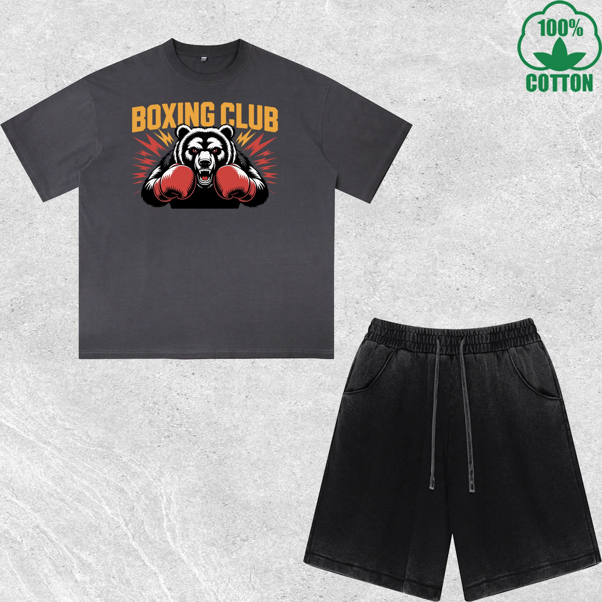 

Boxing Club Printed Dirty Wash T-Shirt Shorts Set Multicolor Combo Loose Trendy Fashionable 100%Cotton