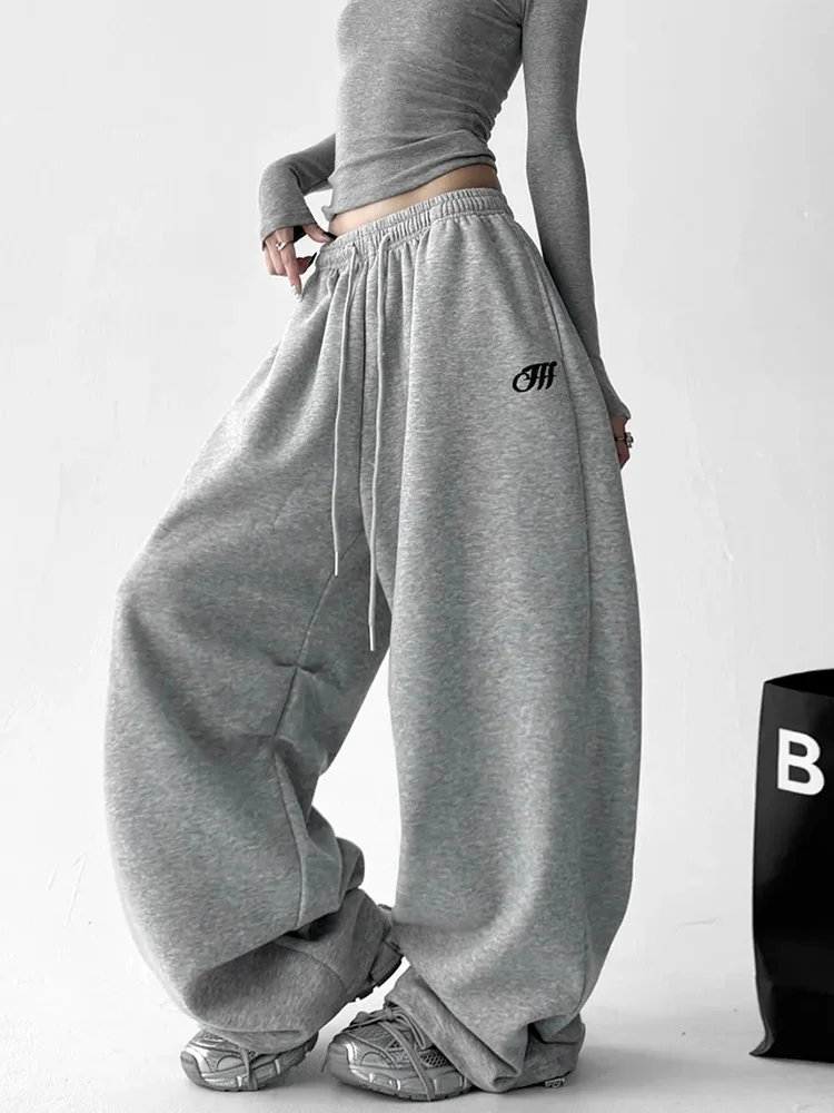 Letter Hip Hop Gray Sweatpants Women Vintage Harajuku High Waist Loose Trousers American High Waist Bf Streetwear Pockets Pant