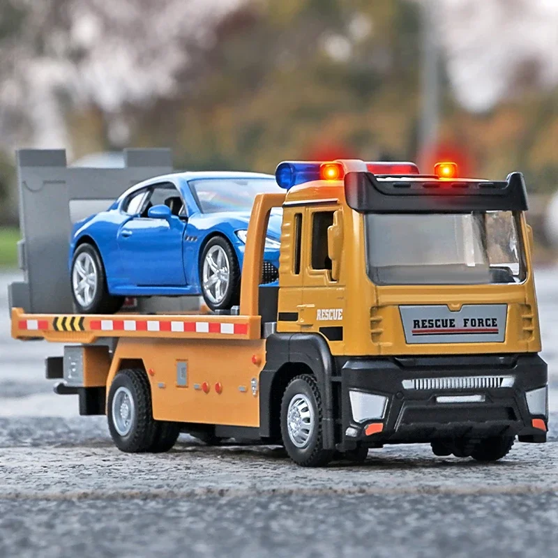 1/32 شقة Trailerk VAN نوع سبيكة الهندسة شاحنة سيارة نموذج محاكاة الأطفال ضوء الصوت مركبة لعب الصبي هدايا عيد الميلاد #3