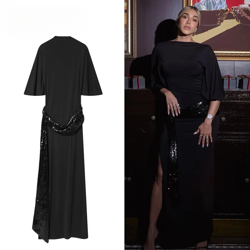 ZHIO 2026 Pailletten Lange Kleider für Damen Sexy Rückenfreies Maxikleid Schwarzes Abendkleid Glitzer Luxus Damenkleid