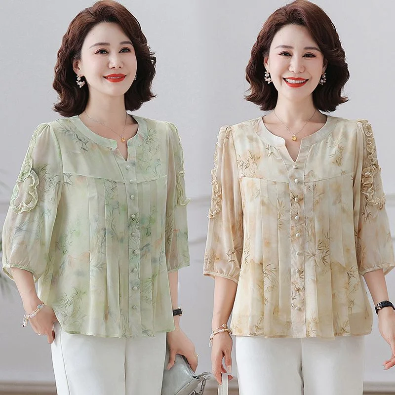 

Новая летняя шифоновая рубашка для мам: модный топ для женщин среднего и старшего возраста