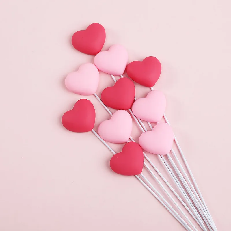 

5pcs Cake Decorations Plastic Red Pink Heart Happy Birthday Cake Topper for Happy Valentine`s Day Dessert Cupcake Decor Toppers