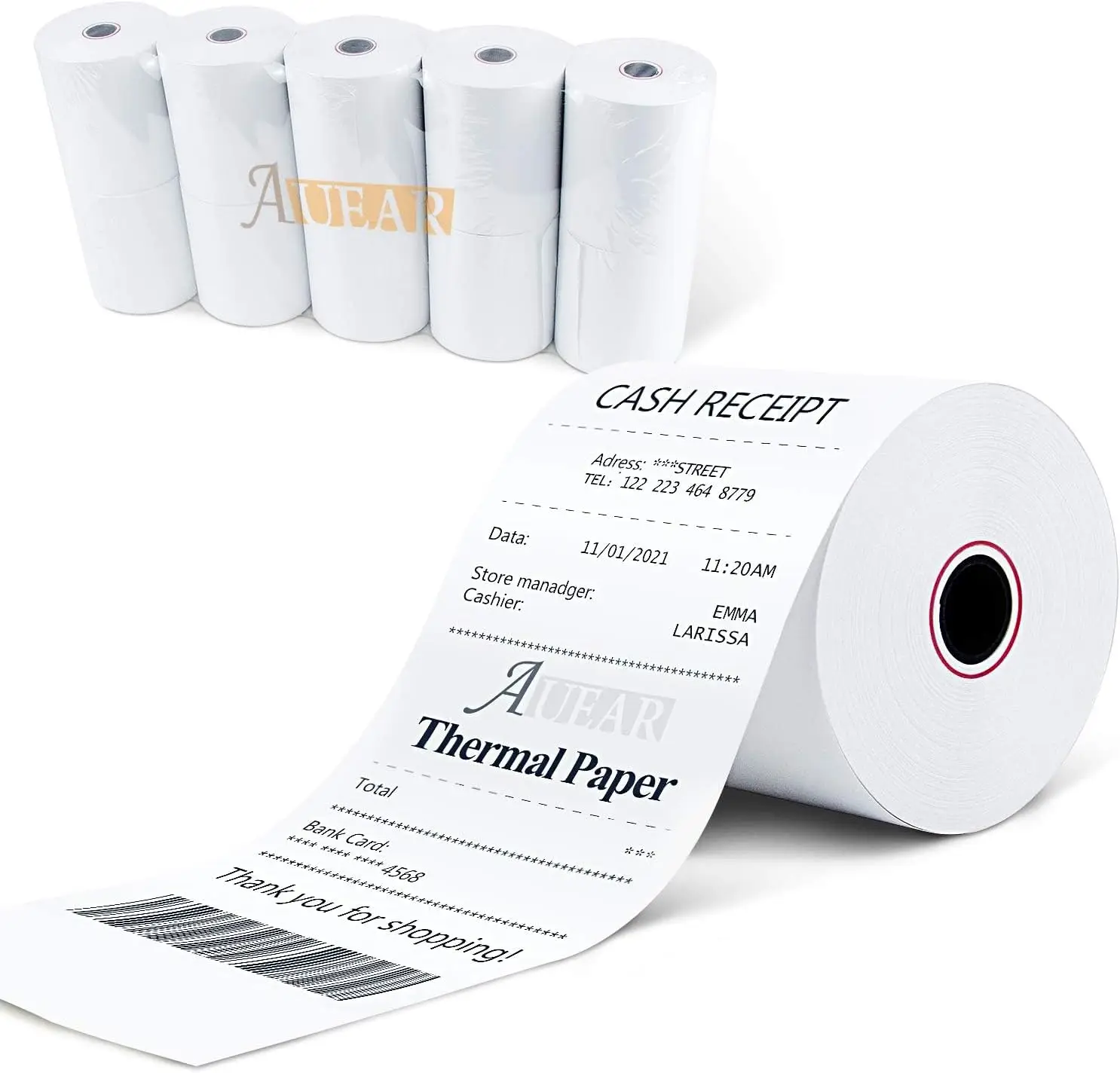 

3 1/8" x 230' Thermal Receipt Paper, 80mm BPA-Free POS Cash Register Rolls for System - 10 Pack