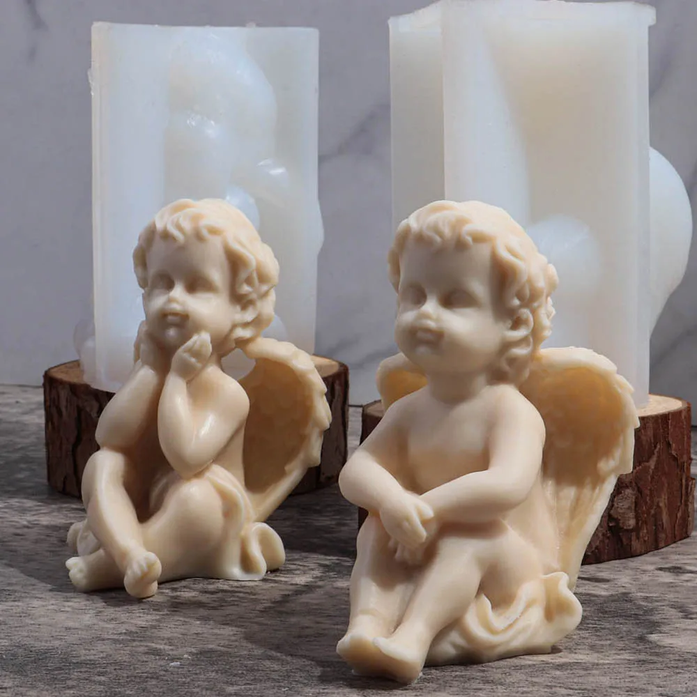 3D Angel Children Silicone Mold Lovely Winged Boys Abstract Craft Scented Candle Wax Mould DIY Gypsum Candle Making Home Decor