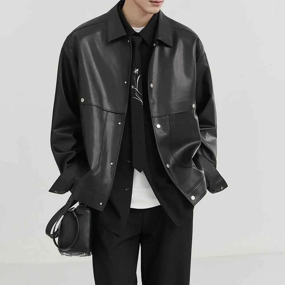 

Men's Pu Leather Long-Sleeved Jacket American Retro Fashion Trend High Street Loose Casual Niche Winter New Men's Tops 2025