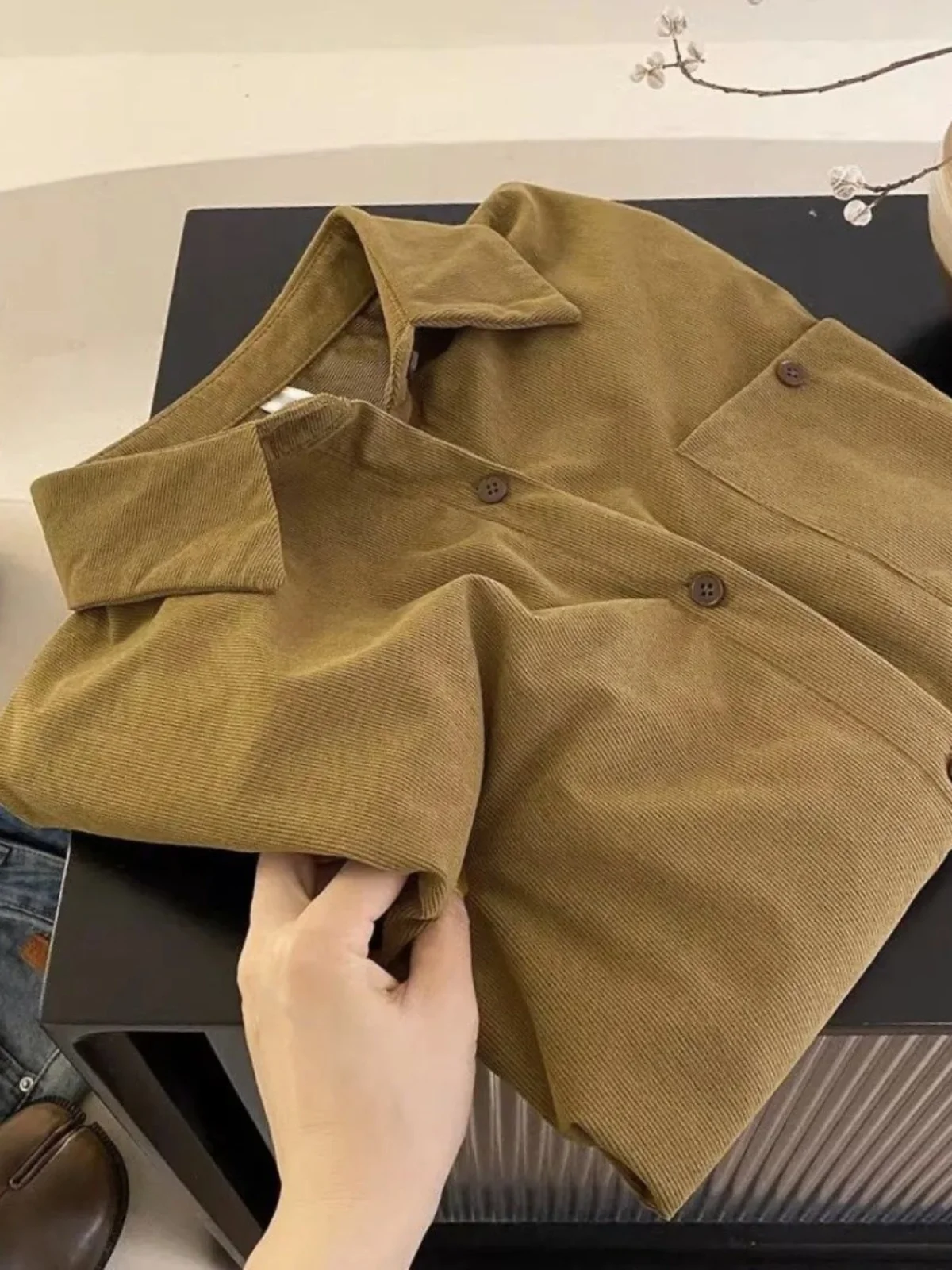 

Retro Korean Sle Long Sve Corduroy irt Women's Autumn Winter Layering Casual Inner irt Ele Outerwear Top