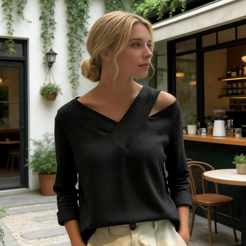 Women's V-Neck Off Shoulder Short Sleeve T Shirt Summer Tee Oversized Harajuku Tops Female blouse Relaxed Style Women Shirt