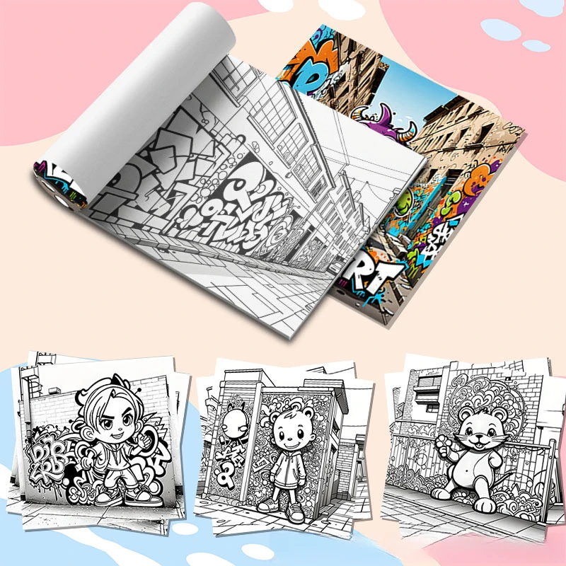 Street Graffiti: A Bold and Simple Creative Coloring Book Featuring Animated Characters and Cute Cartoon Houses