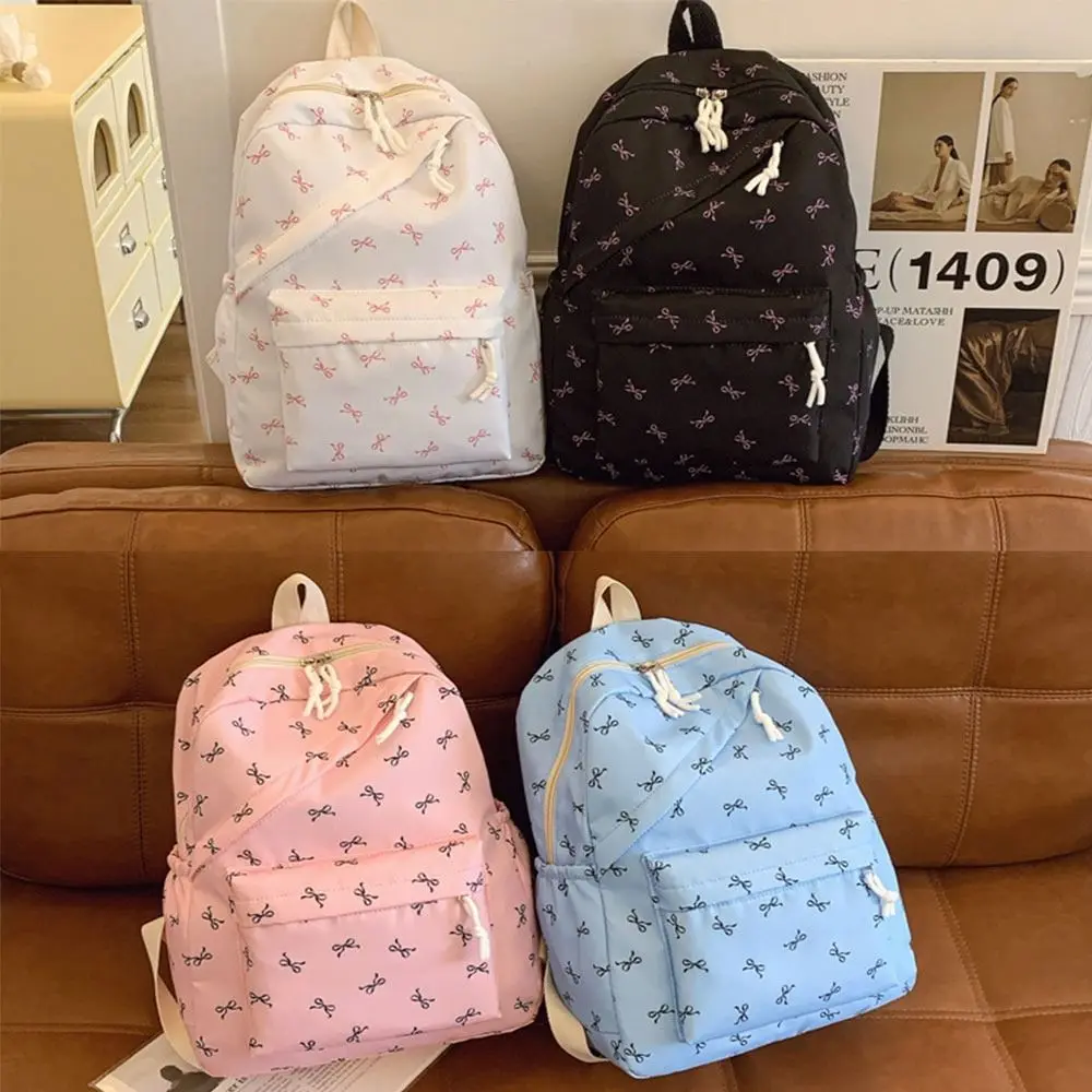 Cute Bow Print Student Schoolbag Nylon Large Capacity Bookbag School Bags