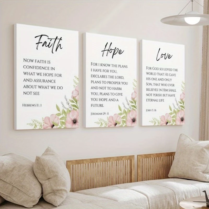 3pcs frameless Canvas Painting 3pcsModern Bible Verse On Faith, Hope, And Love Wall Art Print Canvas Painting Poster Picture For