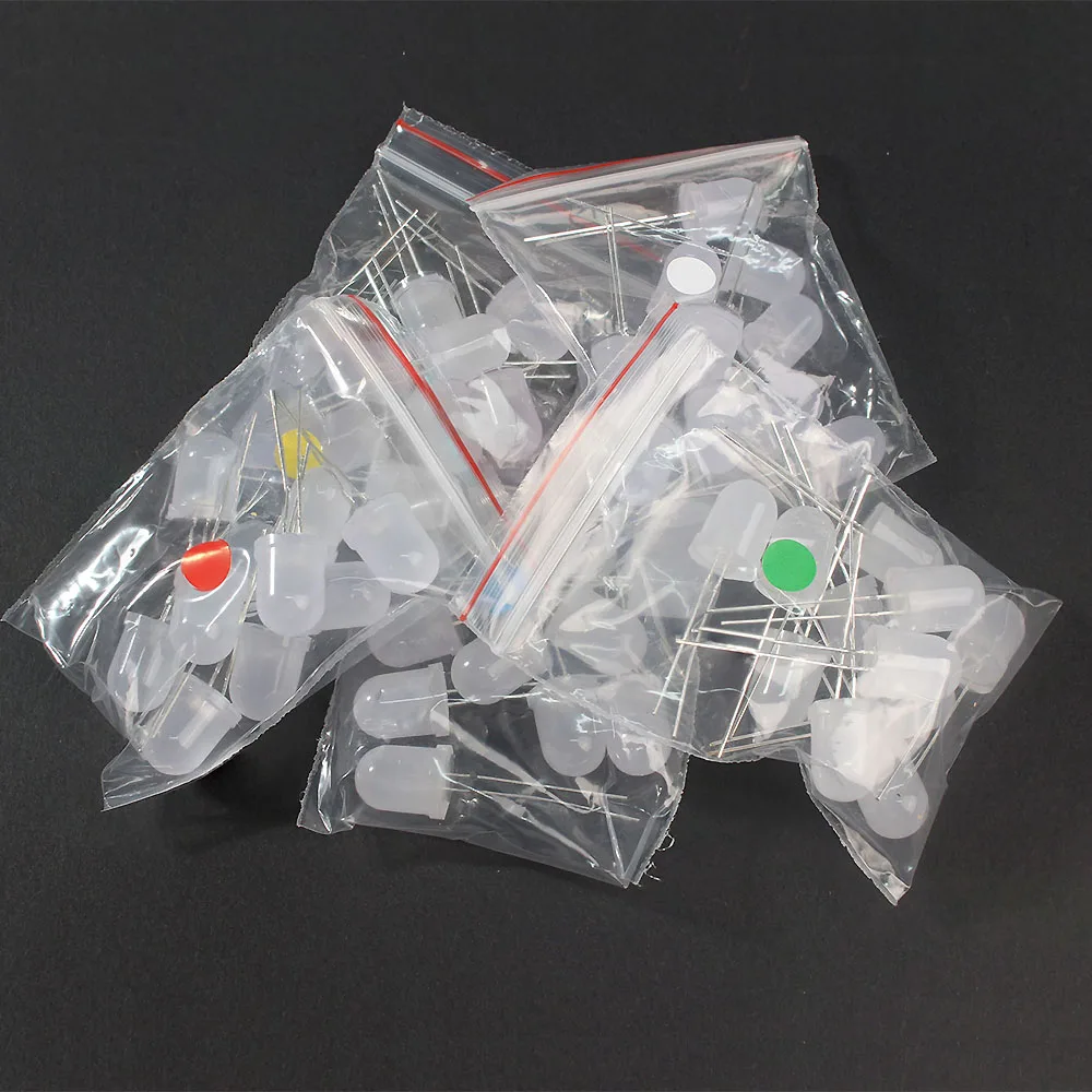 50PCS F10 10mm LED 5 Colors Assortment Kit Red Blue Yellow Green White Diffused Round LED Light Emitting Diode DIY PCB Lamp Bulb