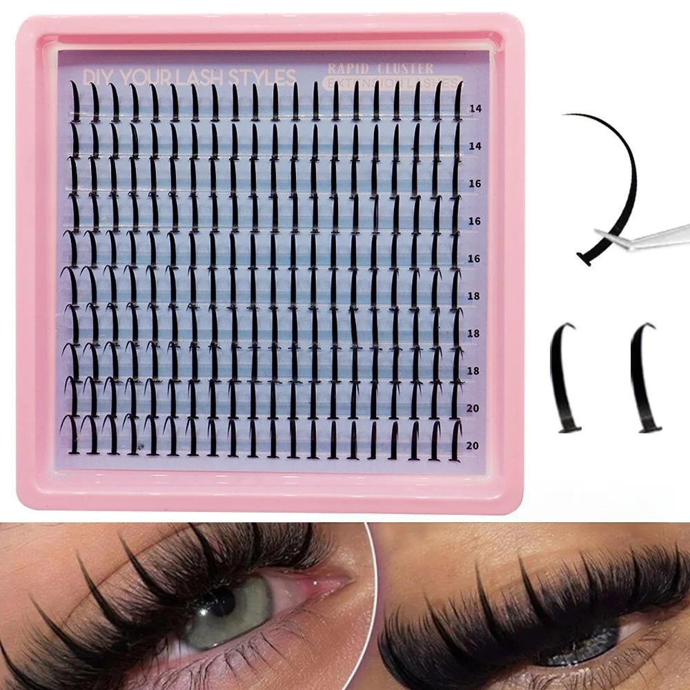 Individual Lash Extensions 10 Rows 14-20mm Synthetic Fiber Cluster False Eyelashes Natural Soft C/D Curl for Daily Eye Makeup