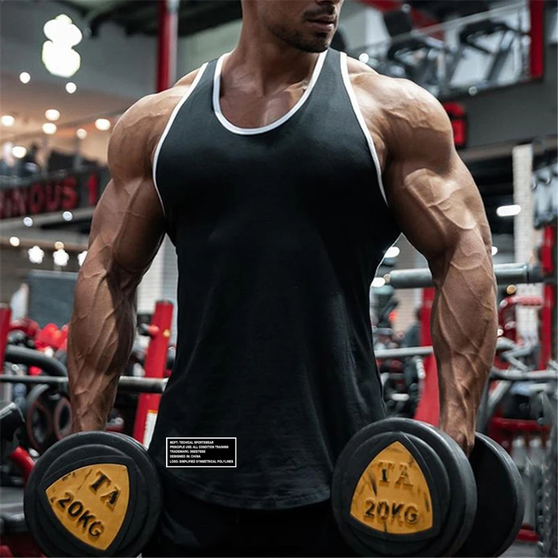 Männer Fitness Slim Fit Westen Sommer Baumwolle Absorbieren Schweiß Ärmellose Tank Tops Muscle Shirt Gym Bodybuilding Laufen Sport Singulett