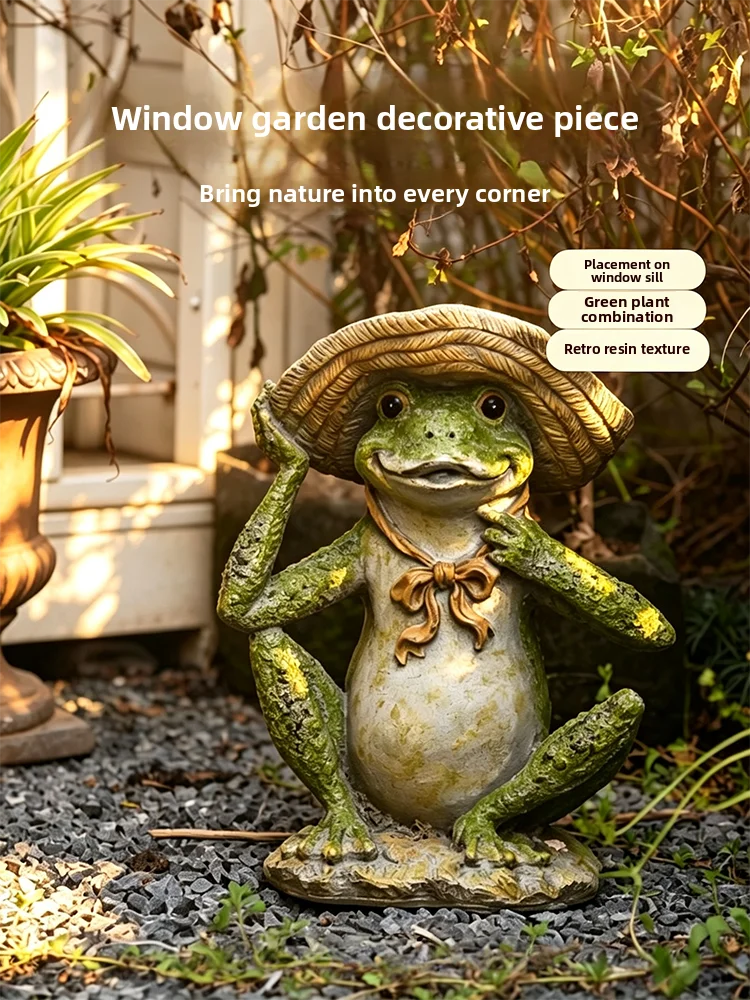 Retro Frog Hat Outdoor Courtyard Landscape Resin Waterproof Animal Garden Water Scene Balcony Decorative Accessories