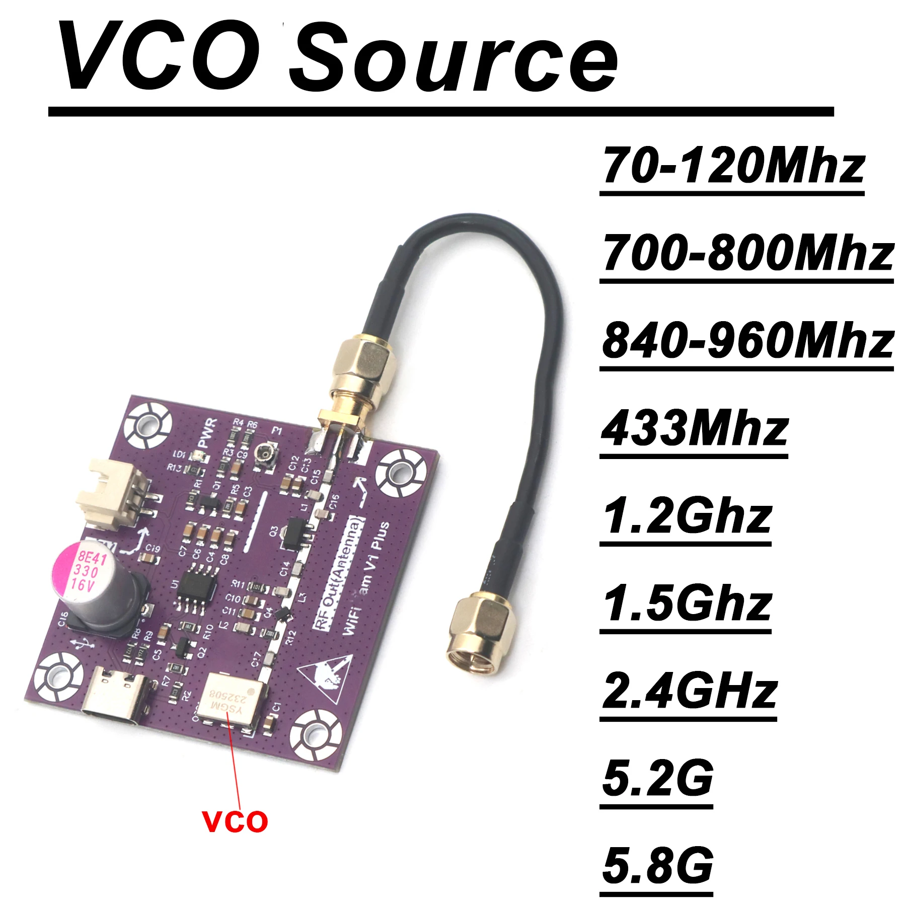 Fonte Vco Usb 433mhz5.8ghz 915mhz 1.5ghz 2.4ghz Gerador rf para Rádio fm Wi-fi bt Gnss Drone Walkie-talkie Gps Amplificador de Potência