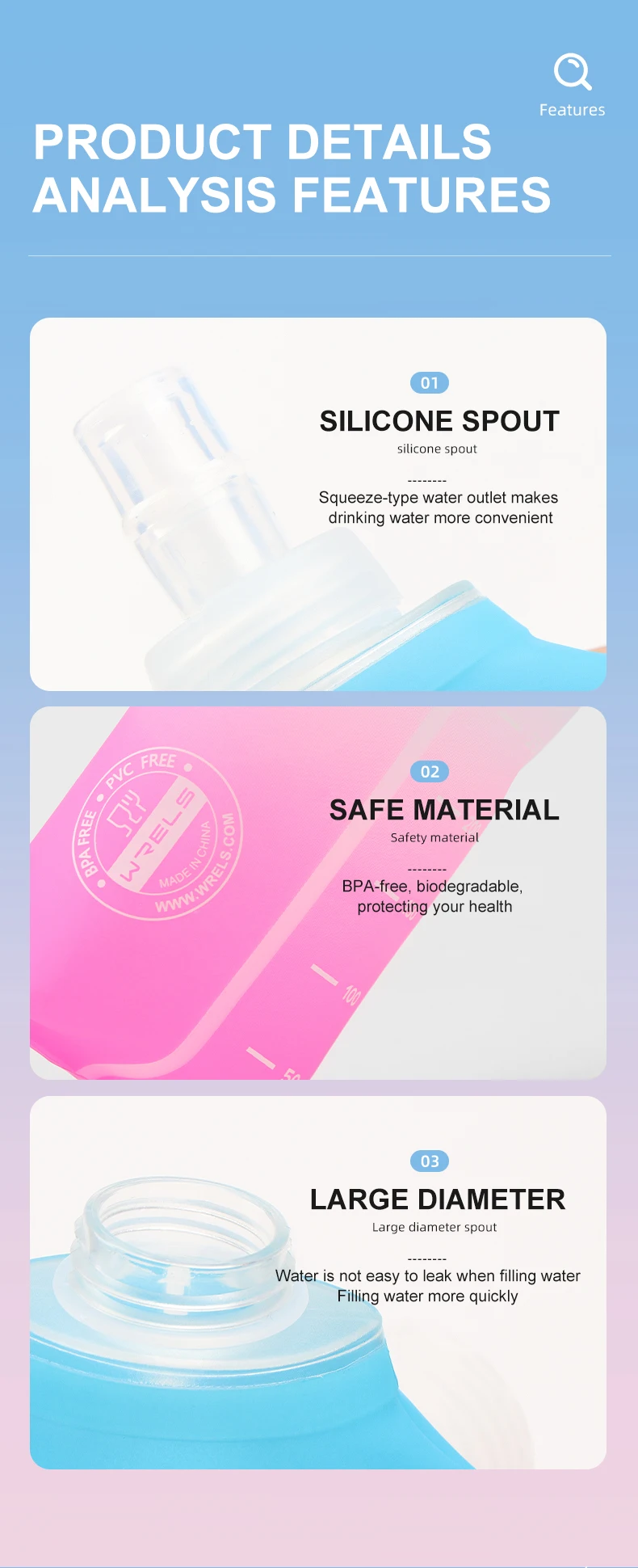 Sport Water Bottle TPU Folding Soft Flask Drink Portable Water Bottle High Flow Running Hiking Bicycle Fitness Water Bag