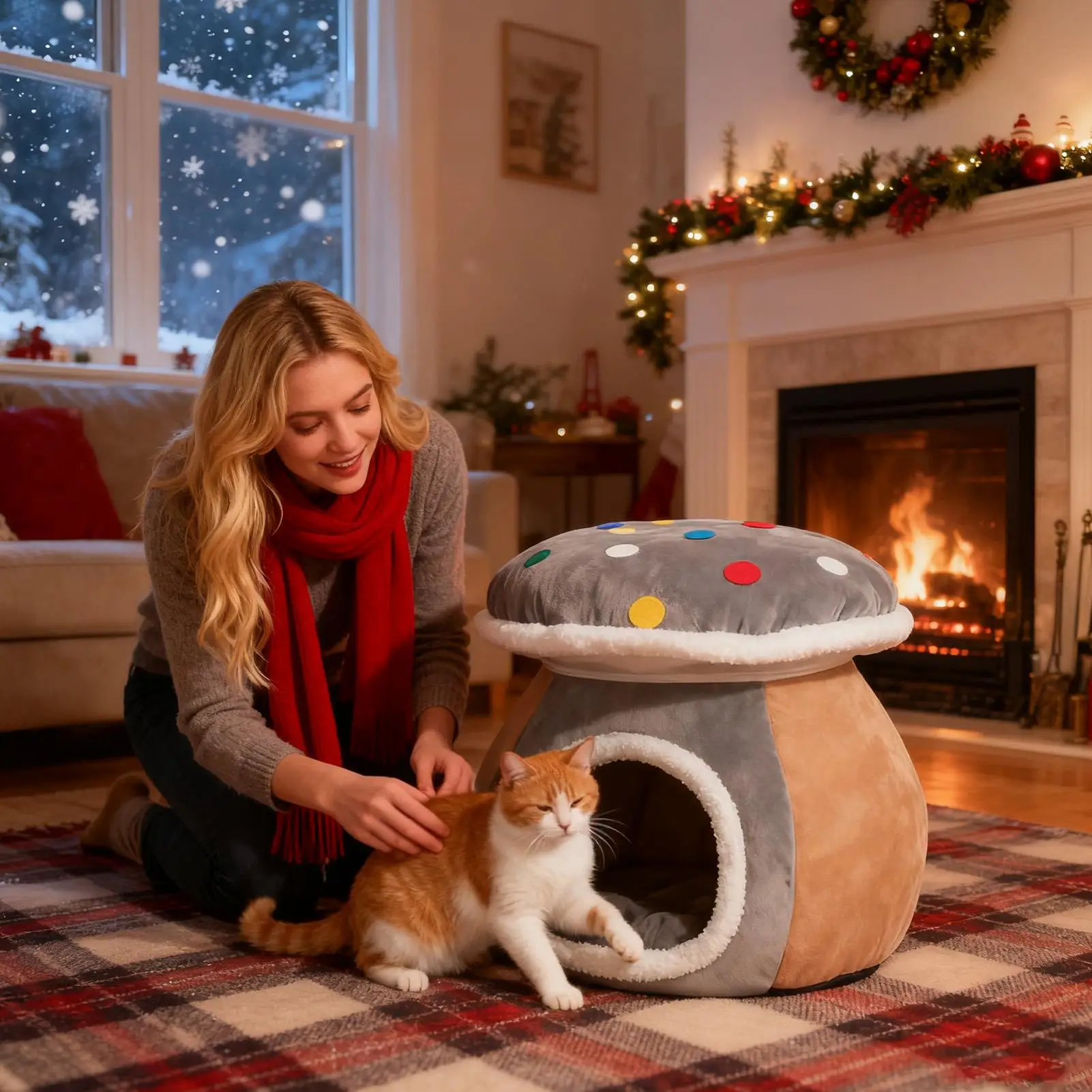 

Кровать-пещера для кошек, форма гриба, теплое гнездо для сна, собаки, согревающая кровать для щенков, животных, в помещении, для гостиной, спальни, балкона, квартиры