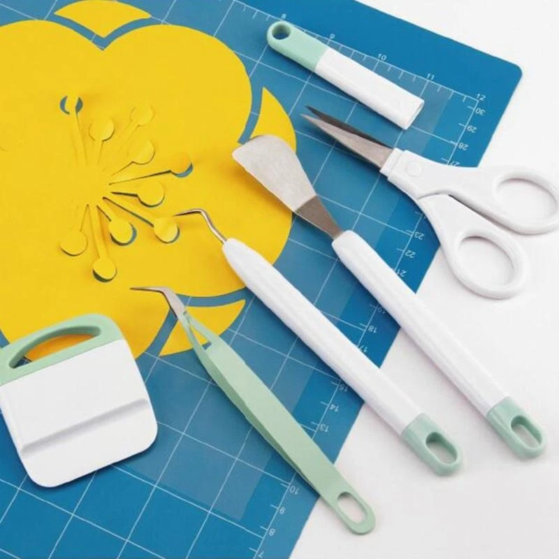 مجموعة أدوات إزالة الأعشاب الضارة من الفينيل الحرفية سكين Weeder مكشطة ملعقة ملاقط مقص مجموعة أدوات إزالة الأعشاب الأساسية لتقوم #4