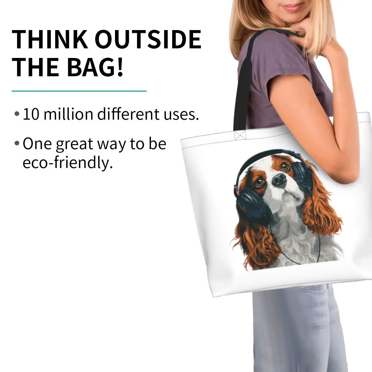 Cavalier King Charles Spaniel Shopping Tote Bag Canvas Large Capacity Shoulder Bags Shopper Grocery Handbag for Women