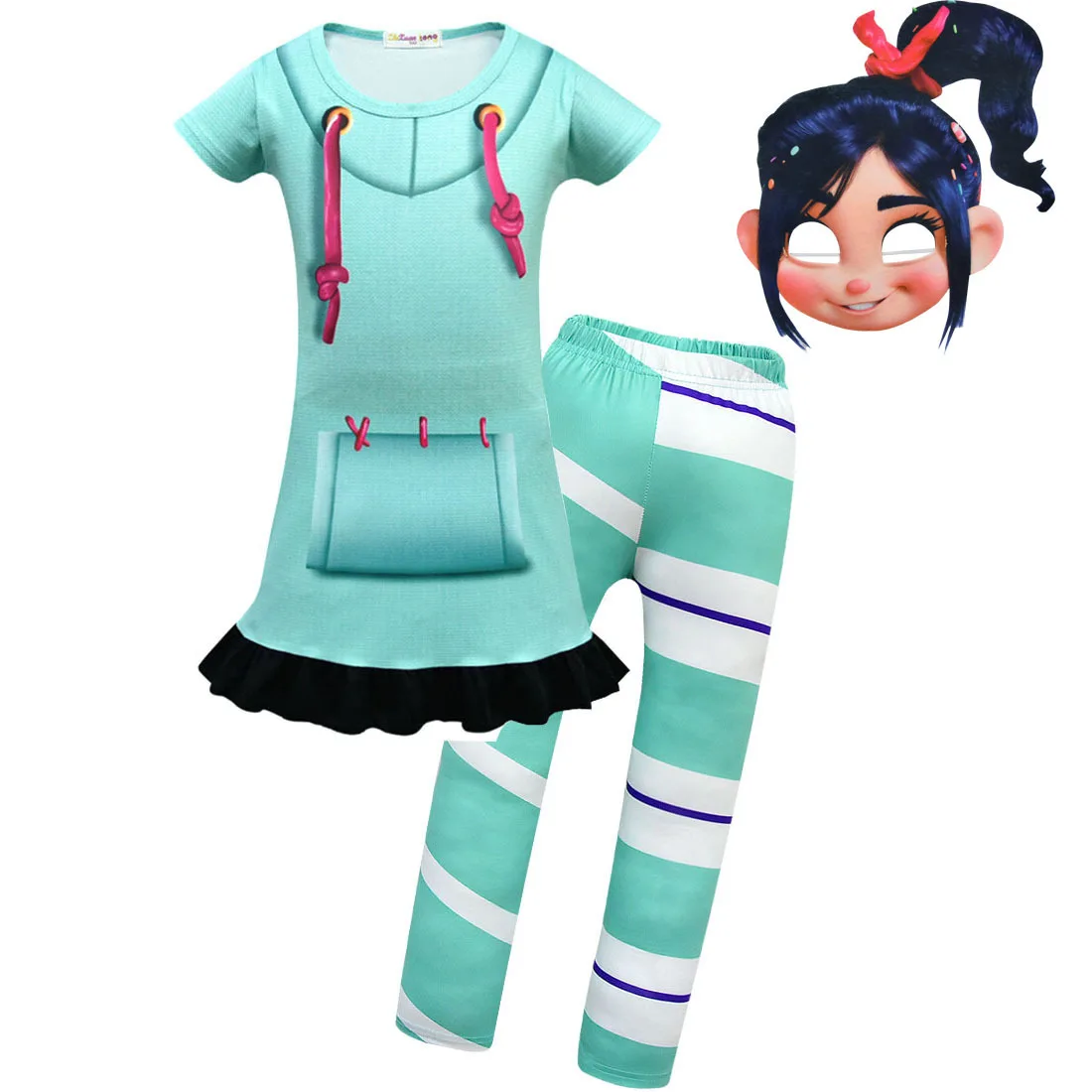 Halloween Girls Clothes Anime Vanellope Von Schweetz Cosplay Costume Hoodies Pants Uniform Suit Wreck-It Ralph Clothing for Kids