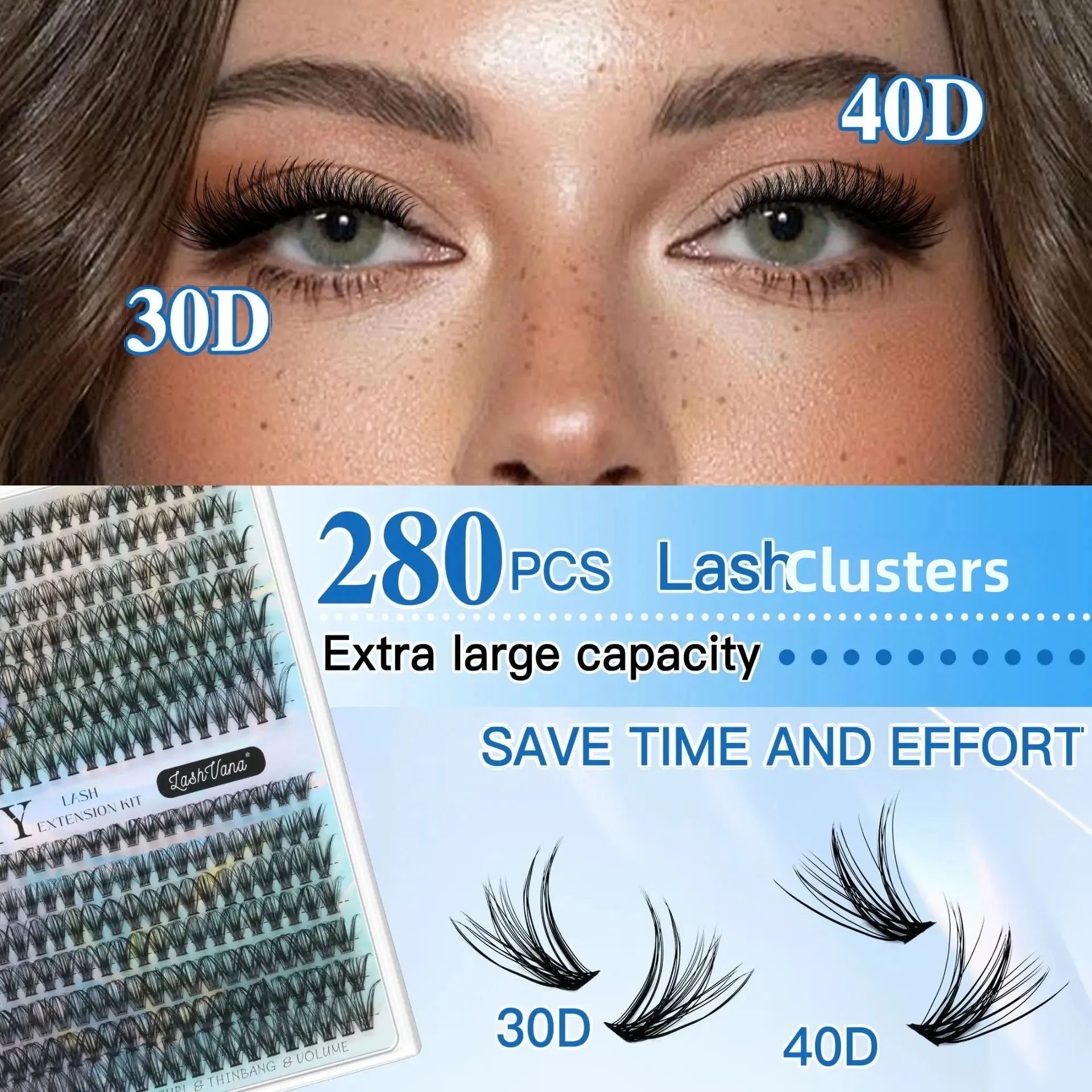 DIY Eyelash Extension Kit 30D/40D Wispy Fluffy Cluster False Eyelashes with Individual Lashes And Applicator Tools Fluffy Look