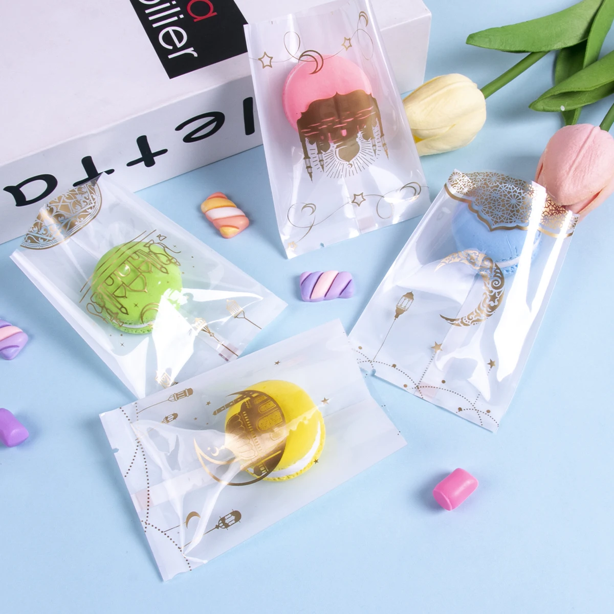 100Pcs Ramadan Cookie Bags Hot Seal Nougat Candy Baking Packaging Bag 2025 Eid Mubarak Decorations Islamic Muslim Party Supplies