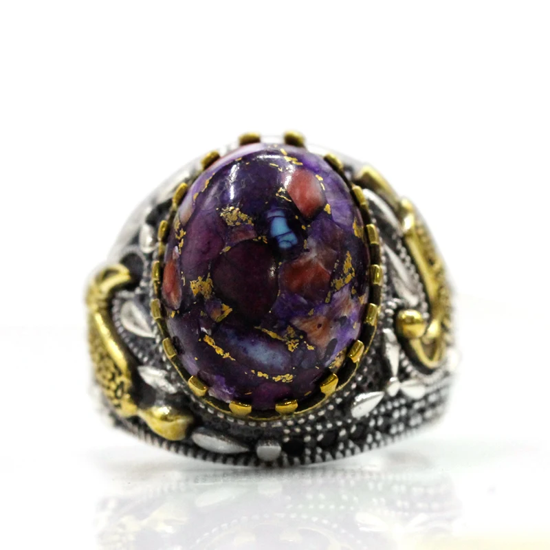 S925 خاتم مصنوع يدوياً من الفضة الإسترلينية الفيروزية والفارزية ، خاتم إسلامي رجالي ، هدية مجوهرات مهرجان النساء الأرجواني ، مجوهرات تركية #3