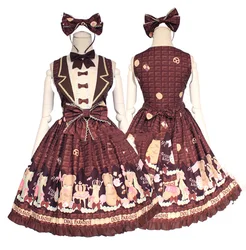 Lolita Princess Anime Bear Print Cute High Waist Strap Vest Dress Kawaii Daily Kawaii Lo Dress Jsk Girls Cute Tea Party