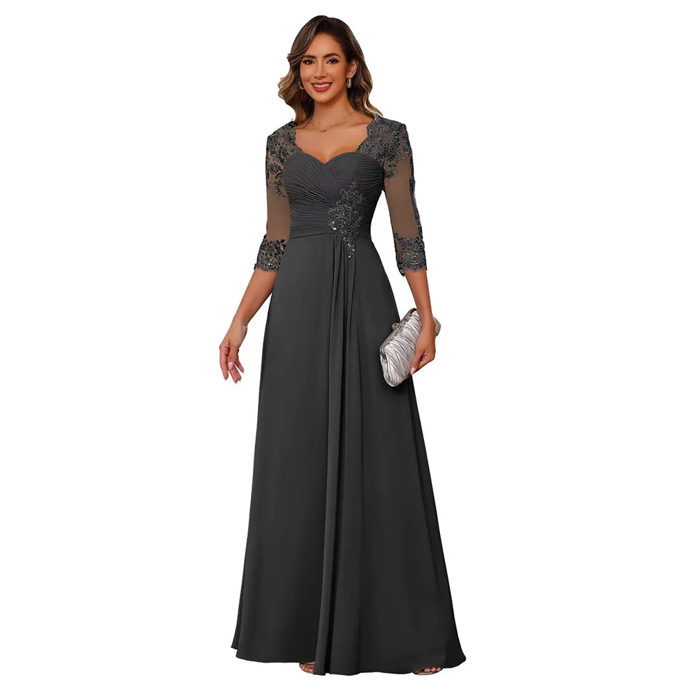 

Customized Exquisite Women's Lace Appliqued Mother of The Bride Dresses 3/4 Sleeves Scoop Long Formal Evening Dress 2025