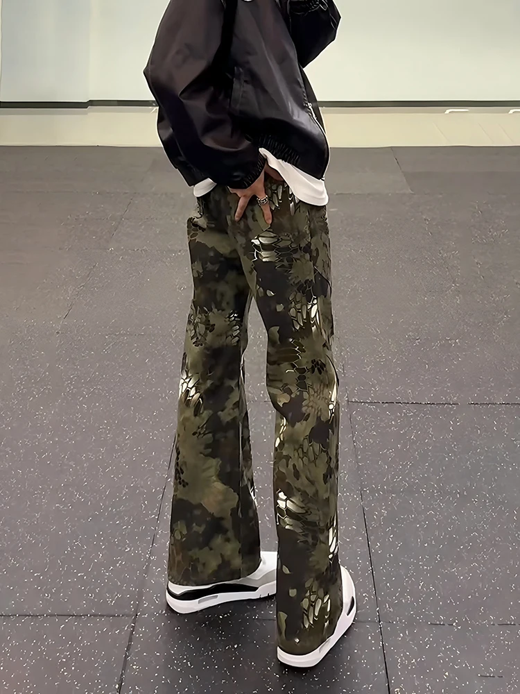 

Men's Camouflage Snake Print Jeans High Street Sle Straight Leg Micro Flared Spring OOTD Slimming Casual Denim Pants