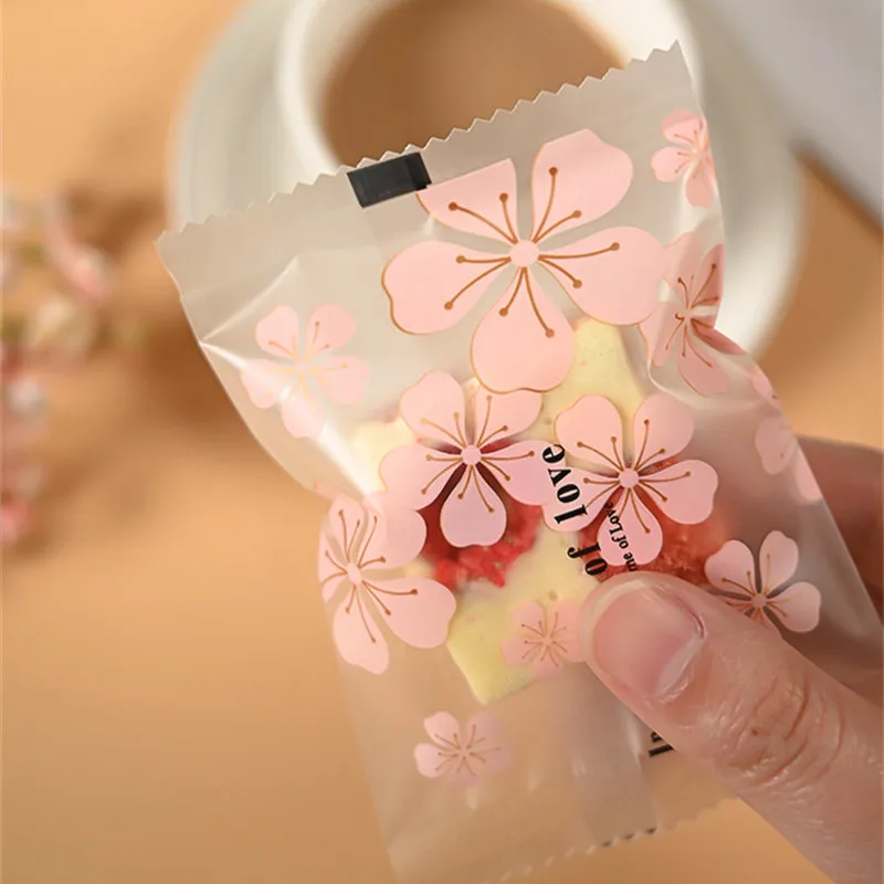 100pcs New Cherry Blossom Mid-autumn Mooncake Packaging Bag Frosted Baked Egg Yolk Crisp Machine Sealing Plastic Bag Wholesale