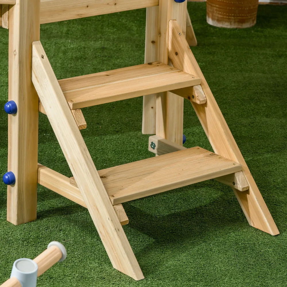 3 in 1 木製ブランコセット 屋外プレイセット ベビーブランコシート、幼児用スライド、キャプテンホイール、望遠鏡、子供用裏庭付き