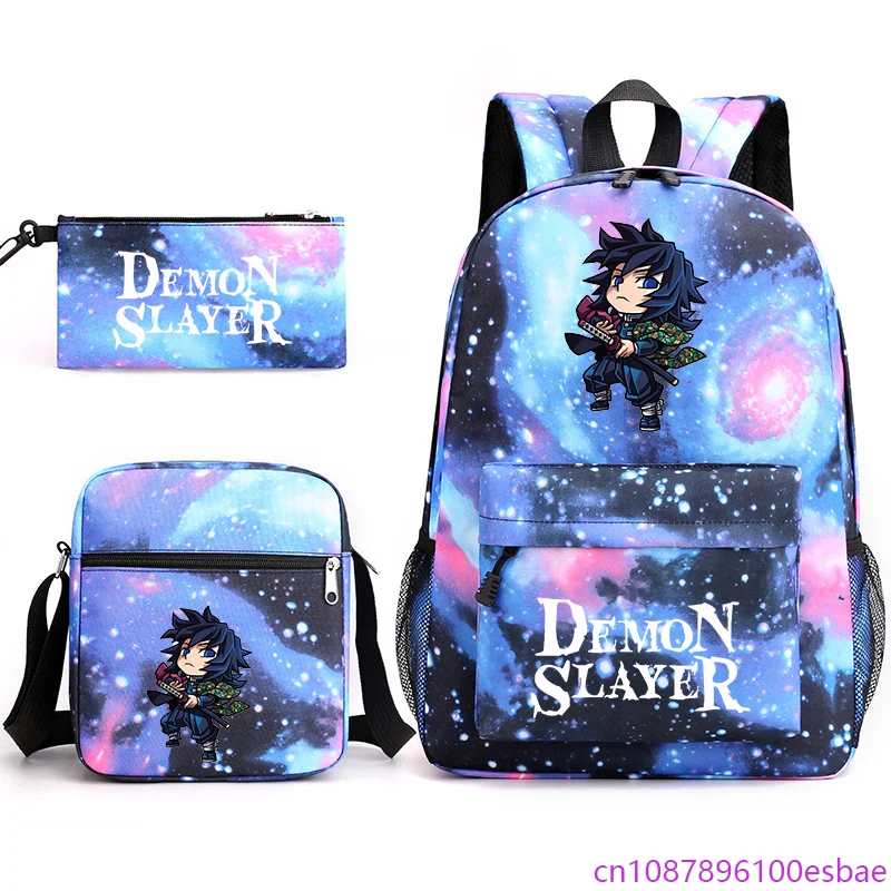 

Anime Tomioka Giyuu Cartoon Printed 3-Piece Backpack Boys Girls School 3-Piece Backpack Shoulder Bag Pencil Bag