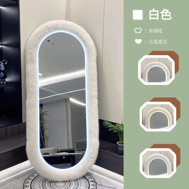 Thickened bracket floor-to-ceiling full-length mirror smart light strip three-color light simulation blue fox frame Nordic style