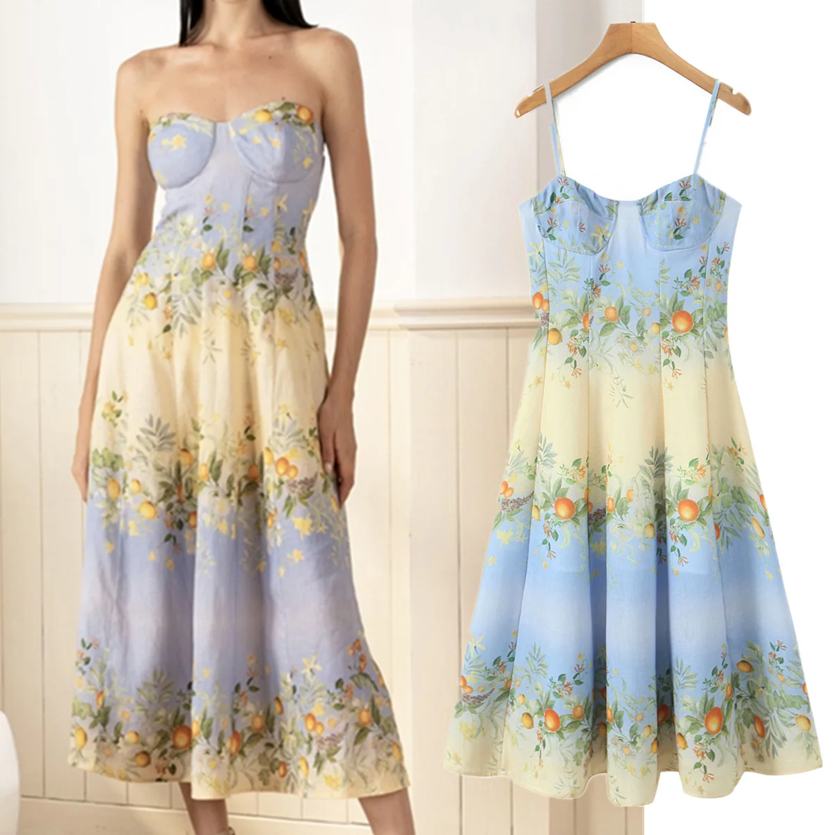 

Jenny&Dave French Fashion Fruit Printed Strap Dress 2026 Summer Dress,Elegant Party Dresses,Vestidos Womens Dresses,Long Dress