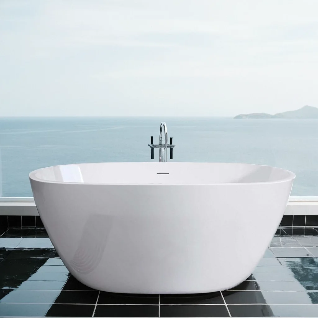 

65" Acrylic Free Standing Tub - Classic Oval Shape Soaking Tub, Adjustable Freestanding Bathtub with Integrated Slotted Overflow