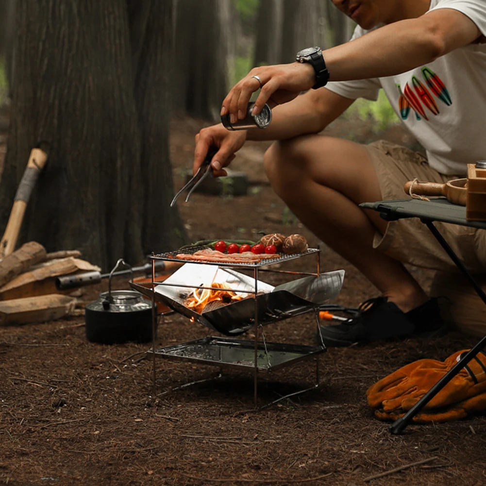 Bonfire Stand Portable Camping BBQ Grill Folding Outdoor Wood Burner Stainless Steel Campfire Stove for Outdoor Backyards