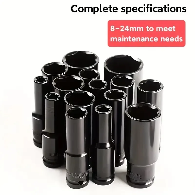 10pcs Set 1/2 Inch Electric Wrench Socket Head Pneumatic Socket Lithium Electric Wrench Hexagonal Opening Extension