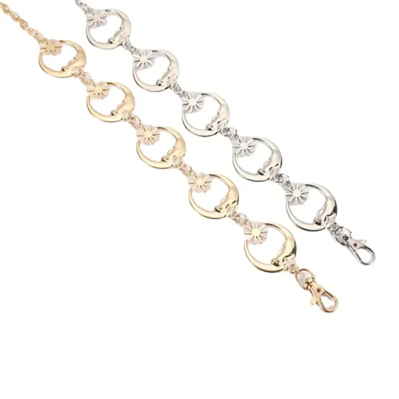 Womens Korean Fashion Belt Hip High Waist Gold Silver Narrow Metal Chain Gothic Moon Silver Pendant Vintage High Waist Chains