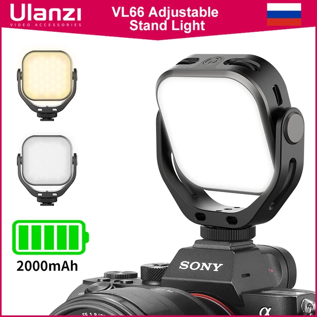 Ulanzi Vijim VL66 Regulowana lampa wideo LED z obrotowym uchwytem 360° Akumulatorowa lustrzanka cyfrowa Przenośna lampa wypełniająca