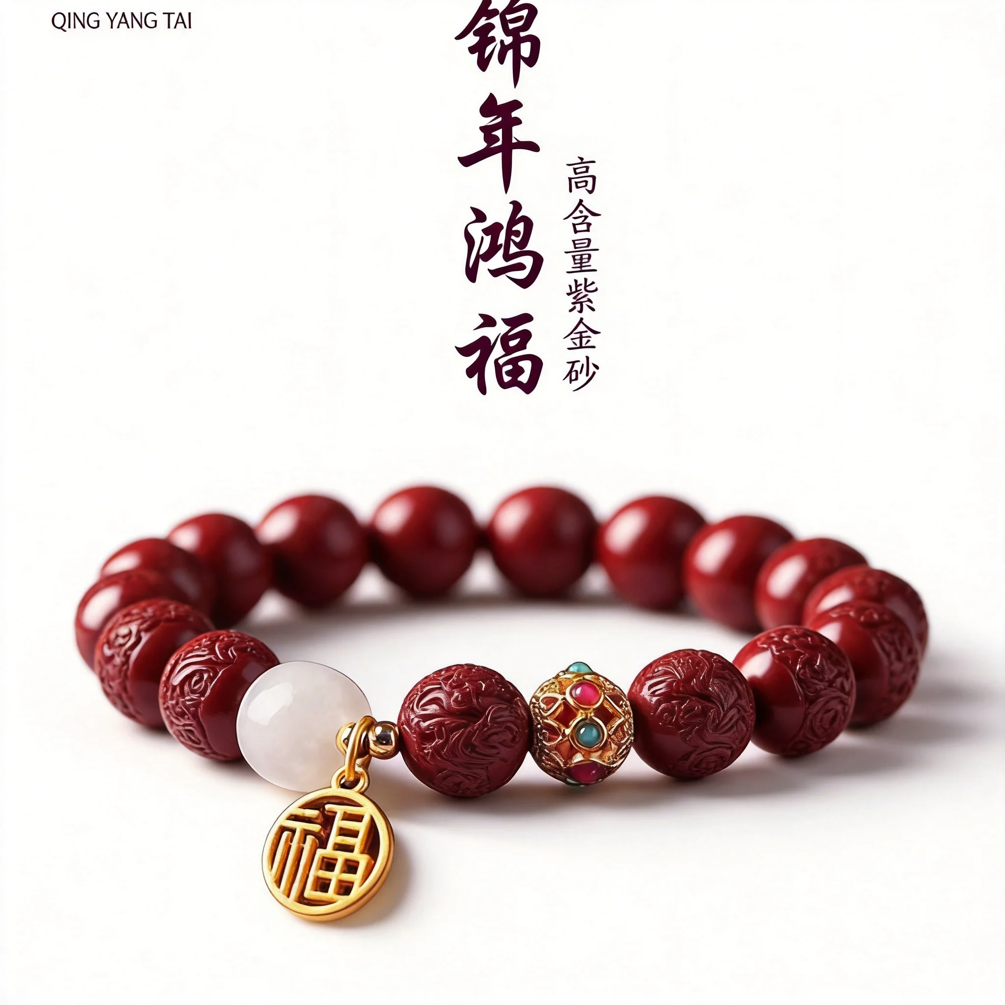 Chinese Style Lucky Cinnabar Bracelet Hetian Jade Fu Pendant Blessing Wealth Good Luck Bracelet For Women Men Zodiac Birthday
