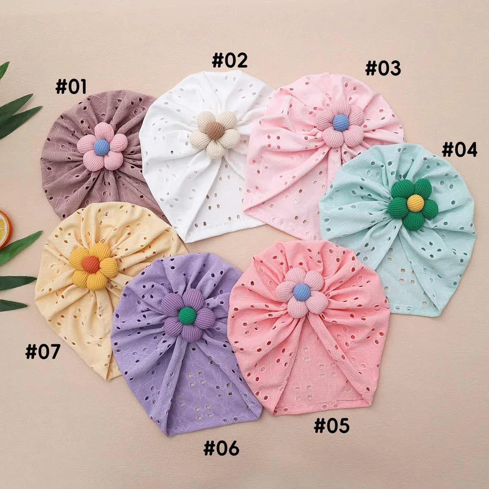 Adorável flor chapéu do bebê elástico recém-nascido boné oco respirável turbante bebê meninas chapéus gorros crianças infantil acessórios para o cabelo