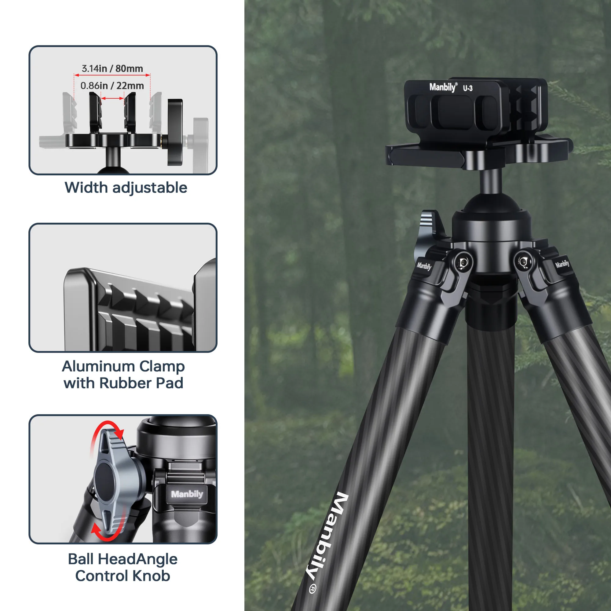 

Manbily TS364-U3 Carbon Fiber Tripod For Precision Shooting Heavy Duty Hunting Tripod With Saddle Mount Clamp