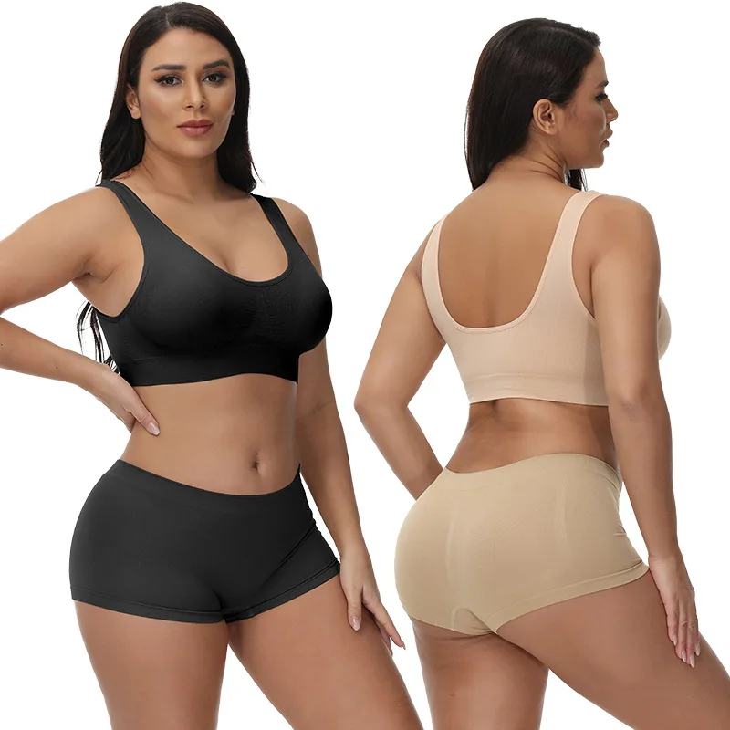 

Cross-border seamless back underwear set Boxer underwear elastic bra sports vest women's seamless bra set