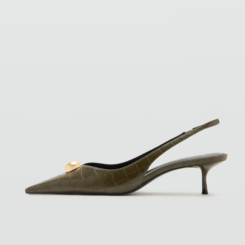 Sandalias de Mujer MANGO Verano 2026, Punta Metálica, Tacones Altos, Patrón de Cocodrilo, Elegantes y Modernas, Estilo Slip-On