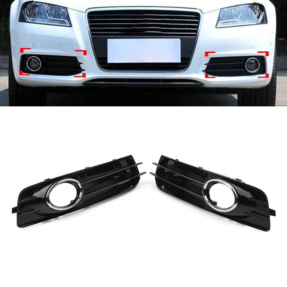 

2Pcs Car Front Bumper Fog Light Grille Cover With Chrome Ring For Audi A3 8P S-Line 2009 2010 2011 2012 Glossy Black