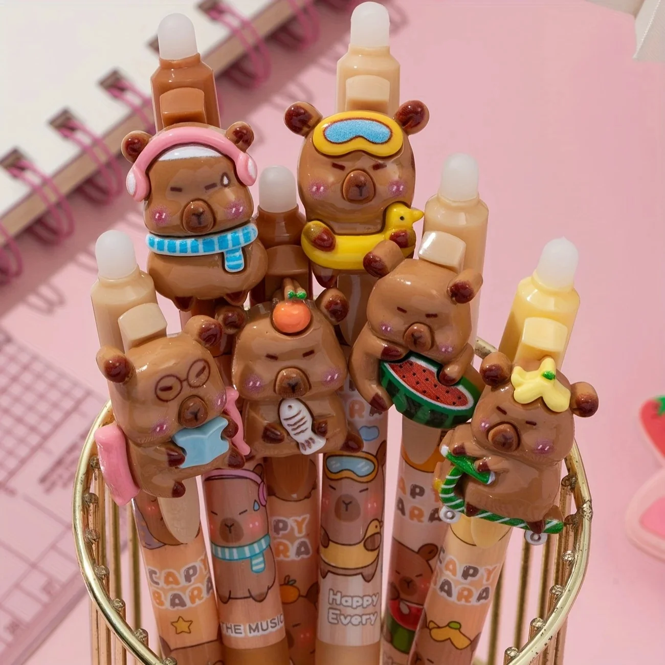 مجموعة من 6 قطع من أقلام الجل اللطيفة كابيبارا القابلة للسحب من البلاستيك بنقطة متوسطة 0.5 مم للطلاب والعاملين في المكاتب ومحبي الحيوانات